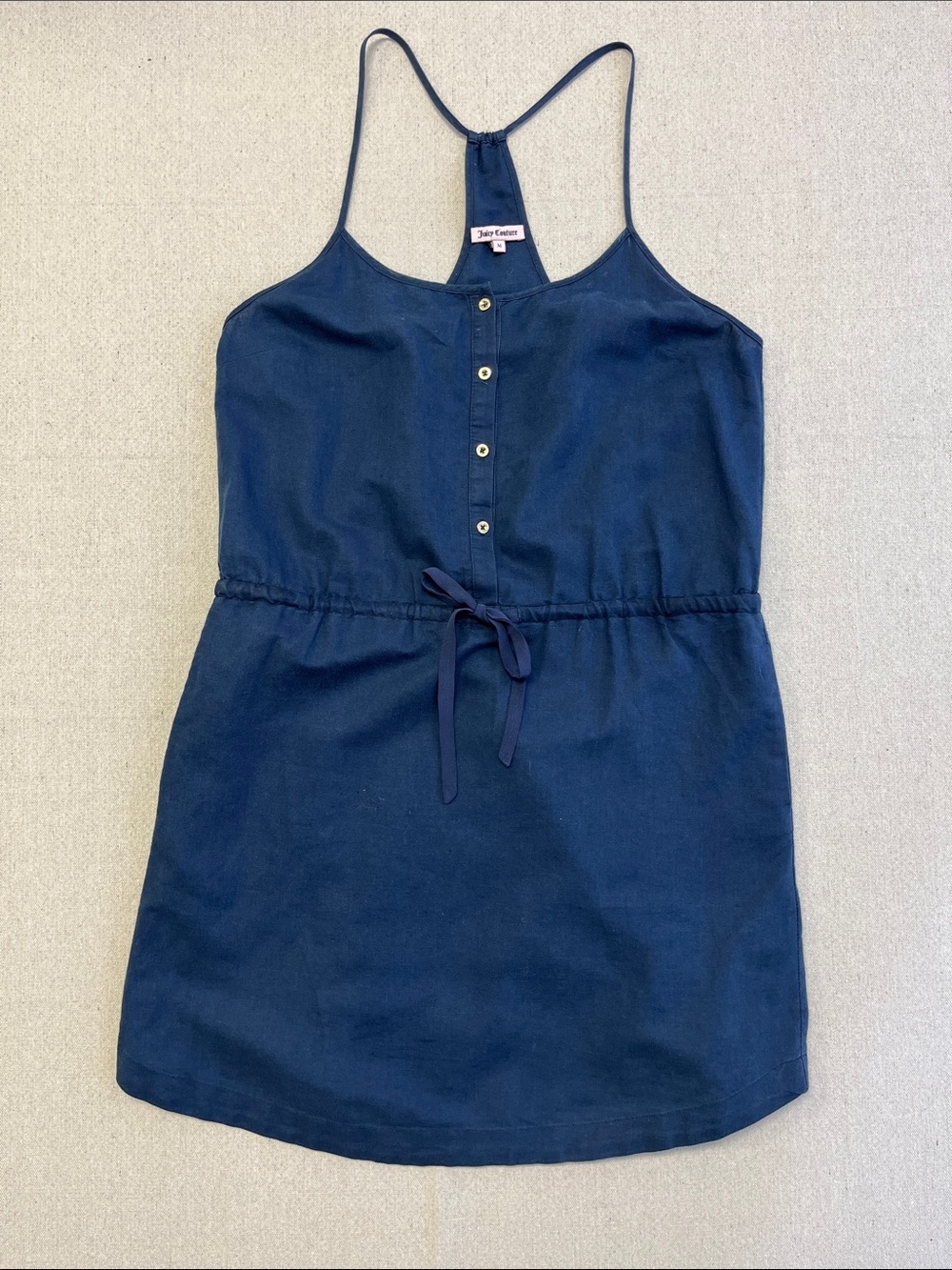 Juicy Couture Blue Linen Blend Sleeveless Dress Racerback Size M